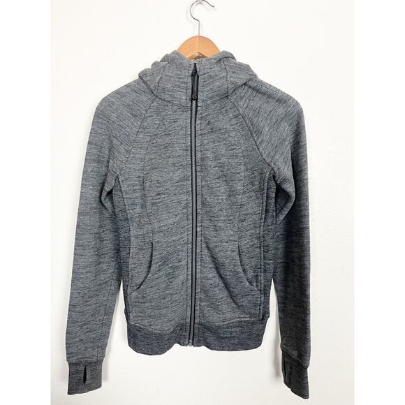 Lululemon Women’s Sz 2 Gray Scuba Hoodie Light Cotton Fleece Full Zip Jacket - Picture 1 of 7